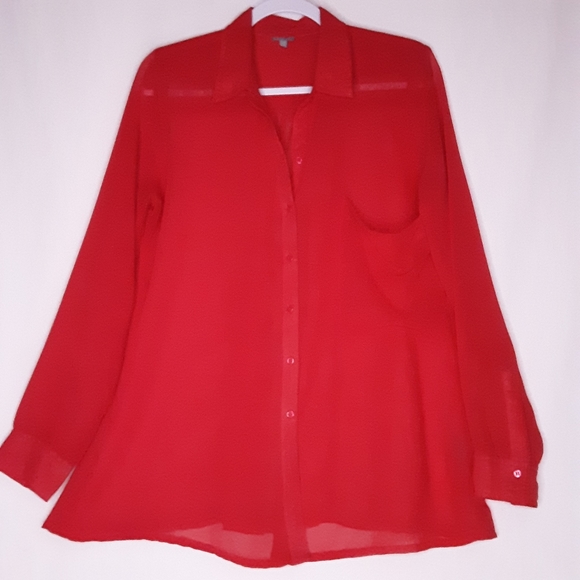 Charlotte Russe Red Sheer Button Front Shirt Size Medium - Picture 1 of 11